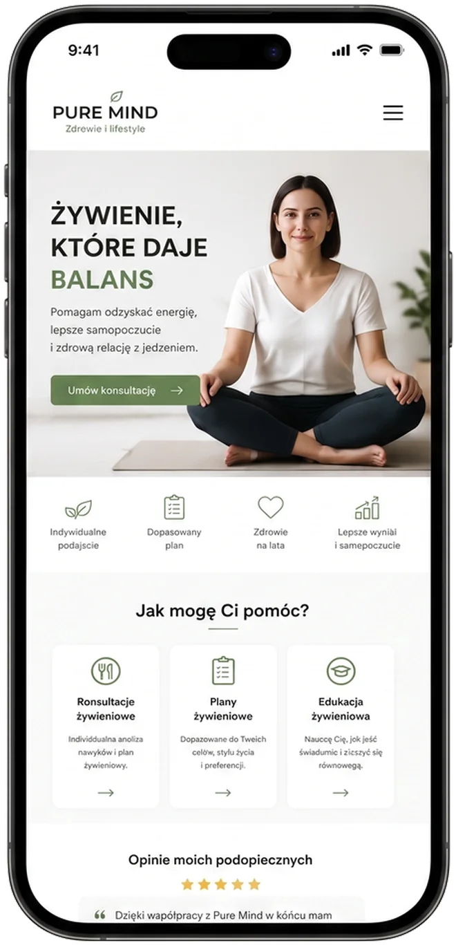 Przykładowa strona zaprojektowana przez Impulseo na ekranie telefonu