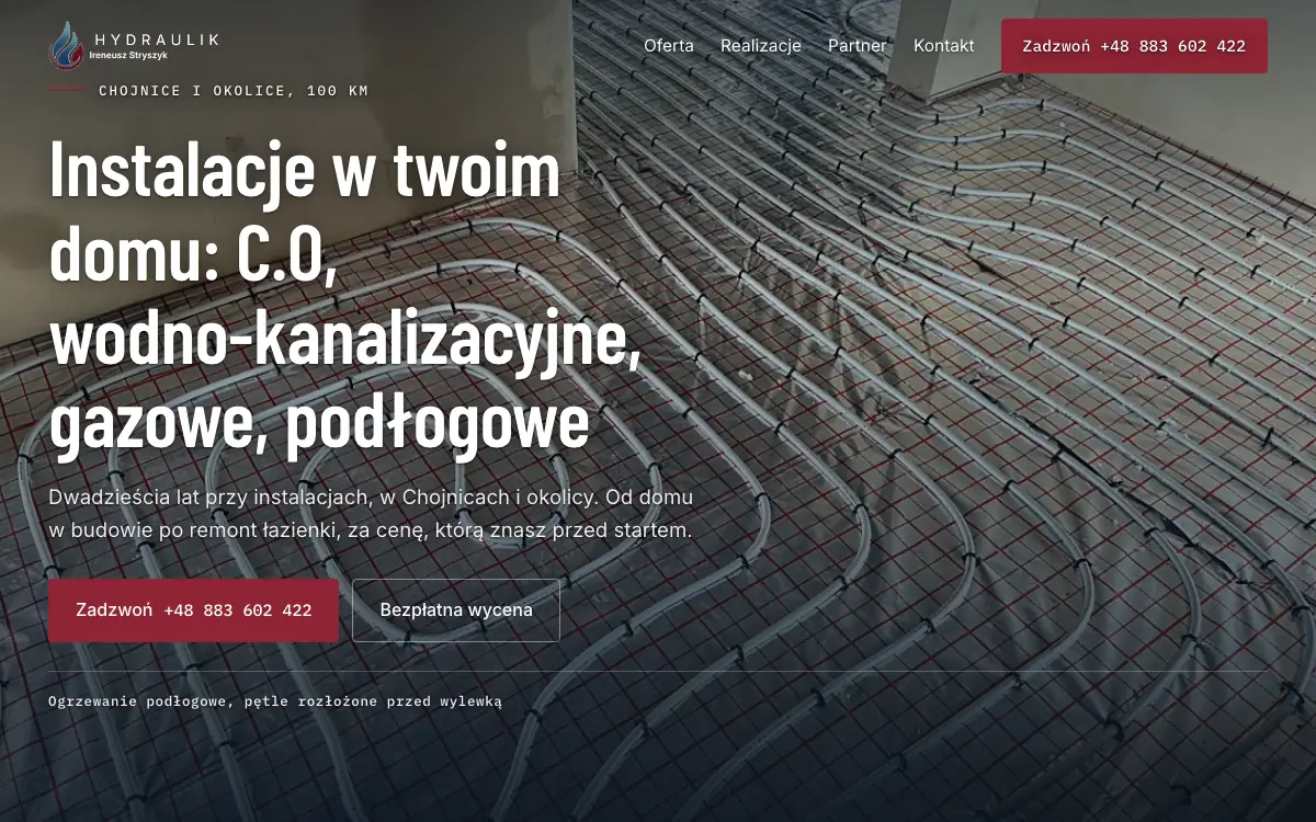 Strona Hydraulik Chojnice zaprojektowana przez Impulseo
